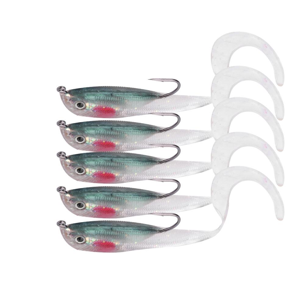 5PCS Fish Lures Artificial Fake Bait Soft Lures Seabass Fishing Tackle with Hook SO0504