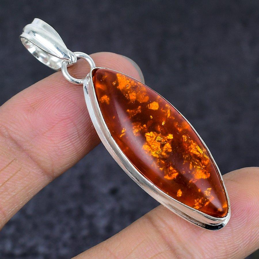 Baltic Amber Gemstone 925 Sterling Silver Jewelry Pendant 2.29"