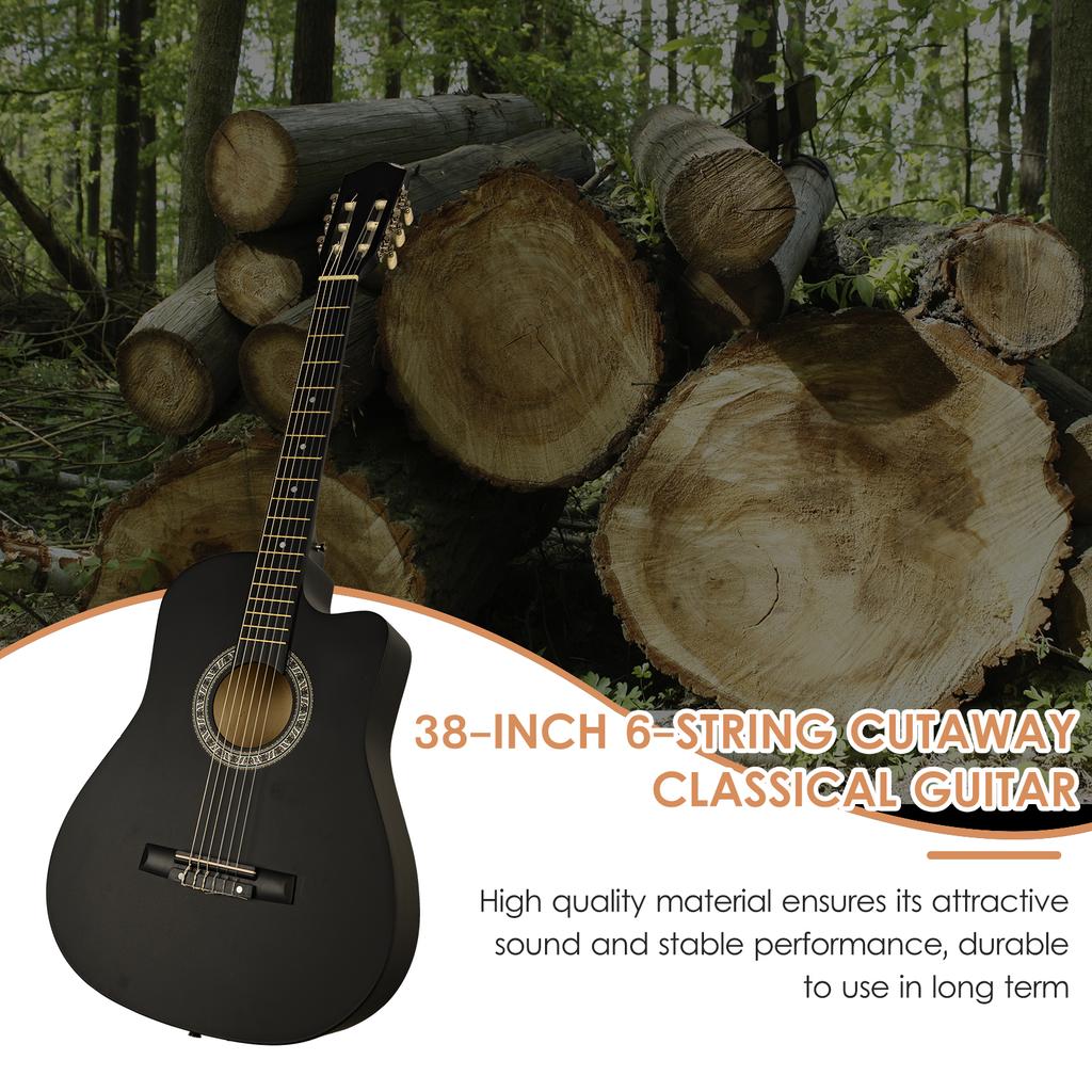 38-inch Curve Acoustic Guitar 6-String Cutaway Classical Guitar with Accessories Kit Guitar Capo