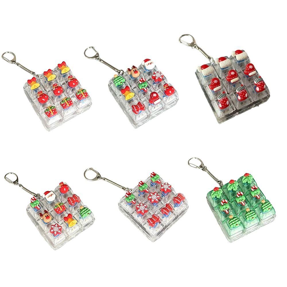Christmas Tree Square Fidget Keychain 9-Key Button Decompression Toy Kids Bag Pendant