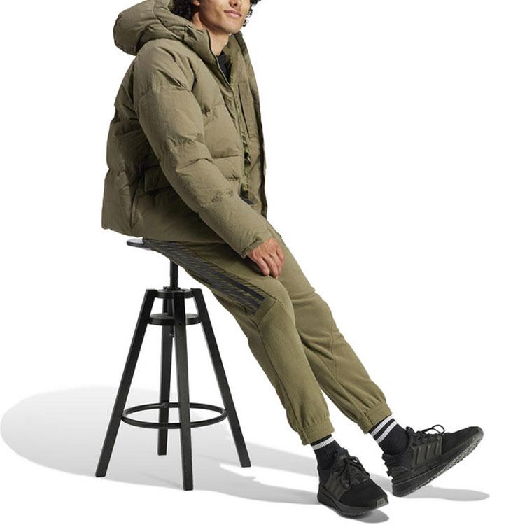 Adidas Padded Hooded Windbreaker Down Jacket With Solid Color Logo Men Outerwear Khaki IK3153