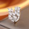 2026 High-end Wide-sided Zircon Leaf Opening Ring Light Luxury Niche Design Personality Temperament Cold Wind Fashion Ring