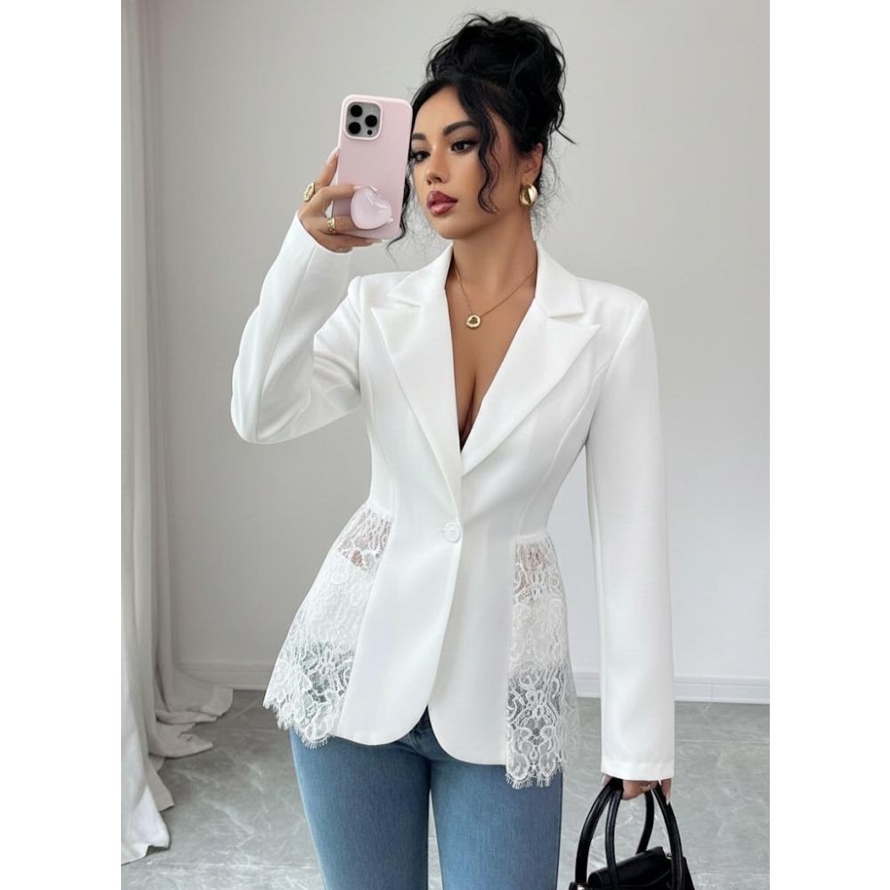 Fashionable Women's Western-style Suit Jacket with Lace Trim, Stylish, Versatile, Sexy, Slimming, Single-button, New Style, Casual Suit Jacket
