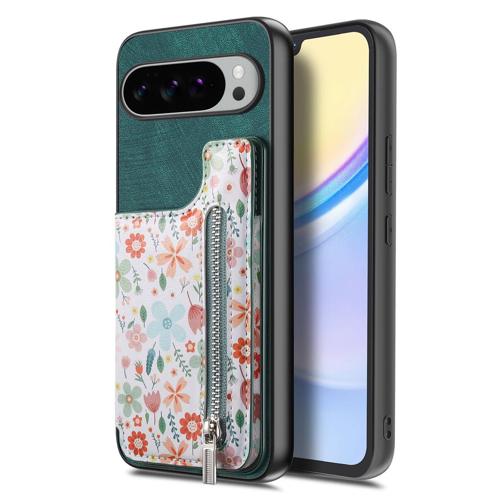 For Google Pixel 10 Pro XL Leather Phone Cover with RFID Blocking Zipper Card Bag Kickstand