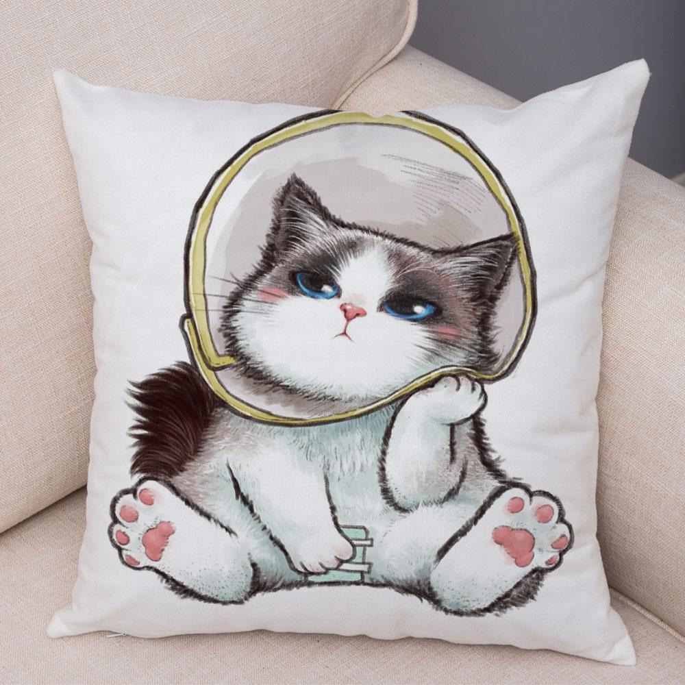 Cute Cartoon Cat Cushion Cover Decor Funny Lovely Pet Animal Print Pillowcase for Sofa Home Car Soft Plush Pillow Case xcm