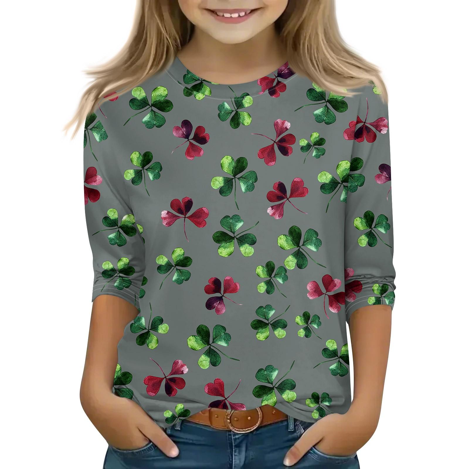 

Топы с принтом для девочек 5-16 лет с круглым вырезом и рукавами 3/4 Футболки Модные топы Наряды Футболки 140