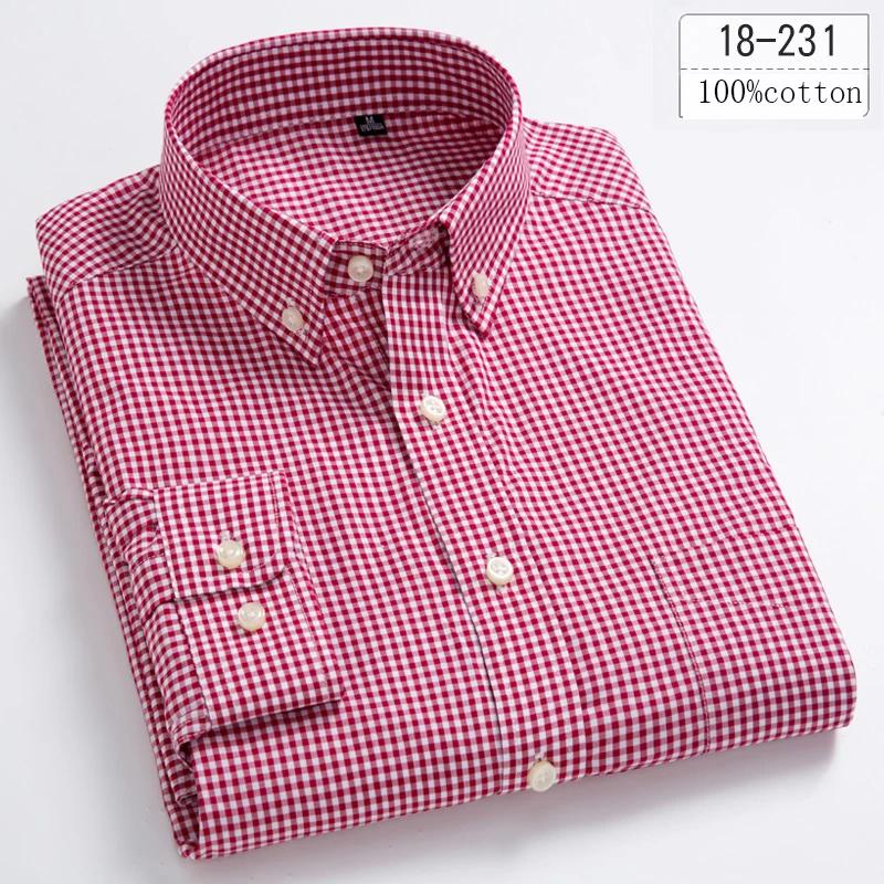 New In Shirt 100%cotton Long-sleeve Shirts for Men Slim Fit Plain Shirt Thin Plaid Striped Tops Fashion Elegants Office Clothes