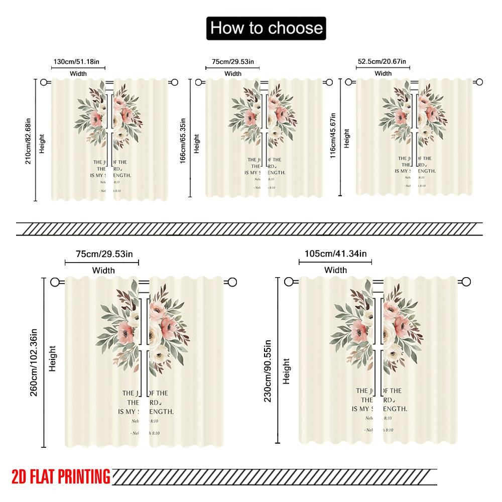 2pcs 2D flat printing Window Curtains Floral Scripture Strength 100% Polyester Without Electricity Festive Holiday for Home