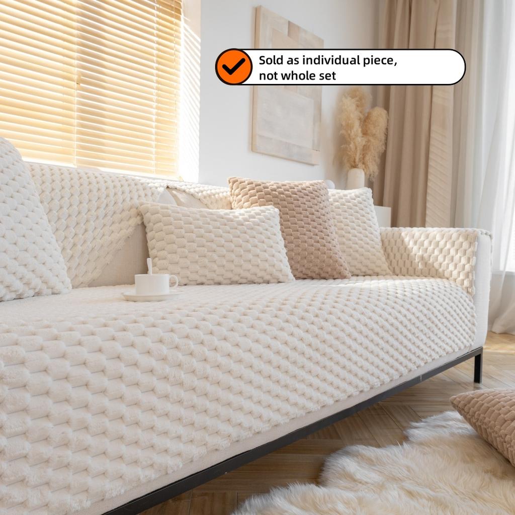 1pc Honeycomb Velvet Sofa Cover, Pet's Favorite, Couch Towel, Thick Plush Furniture Protector, Fuzzy Non Slip Sofa Slipcover