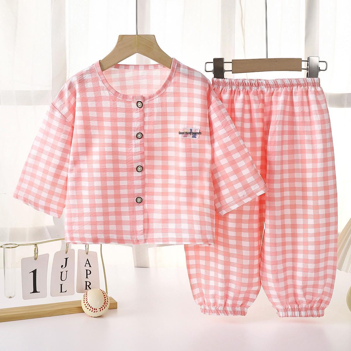 Kids Summer Cloud Cotton Pajama Set: Cartoon Loose Cardigan & Pants