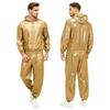 Men Waterproof Hip Hop Dance Outfit Long Sleeve Hooded Jacket with Jogging Pants Raincoat Windbreaker Streetwear Dancewear