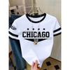 Womens Short Sleeve Color-Block CHICAGO NO.32 Print Y2k T Shirt Girl Round Neck Tee Outdoor Sports Adult Women's T-Shirt