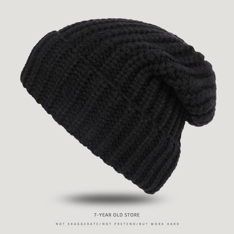 Big Head Siding Wool Hat Women Loose Warm Pile Knitted Hat Cold Hat Big Face Showing Small Knitted Ear Protection Hat