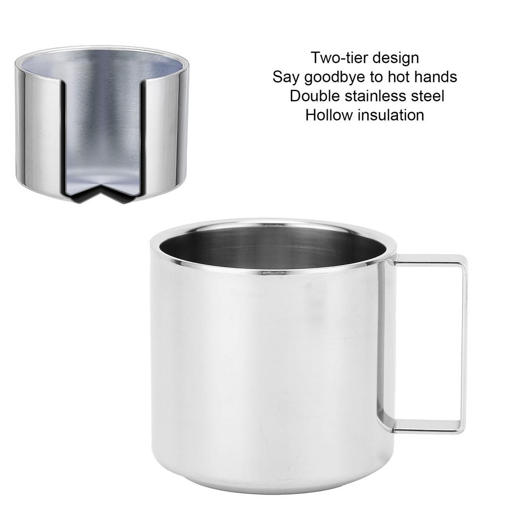 Kaffeetasse Edelstahl Doppelschicht Isolierung Milchbecher mit Löffel Untertasse Haushalt(Silber 180ML)