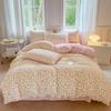 Romantic Floral Love Heart Duvet Cover Queen 4 Pcs Kawaii Strawberry Bedding Set For Girl Teen Reversible Pink Comforter Cover