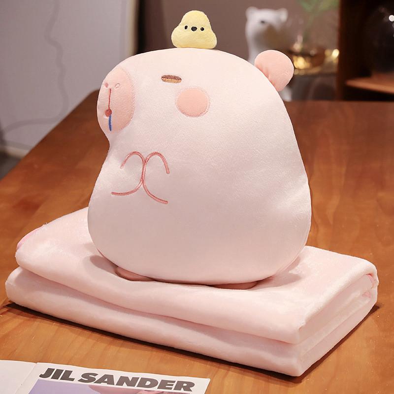 Capybara Plush Cartoon Toy Pillow Blanket Combo Convenient Multi Functional Doll
