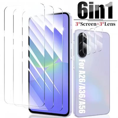 6in1 Screen Protectors Tempered Glass Films for Samsung Galaxy A26 A36 A56 Anti-scratch Camera Lens Protector for Samsung Galaxy
