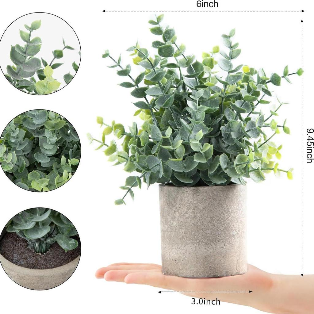 Small Potted Eucalyptus Artificial Plant for Shelf, Desk, or Table Decoration