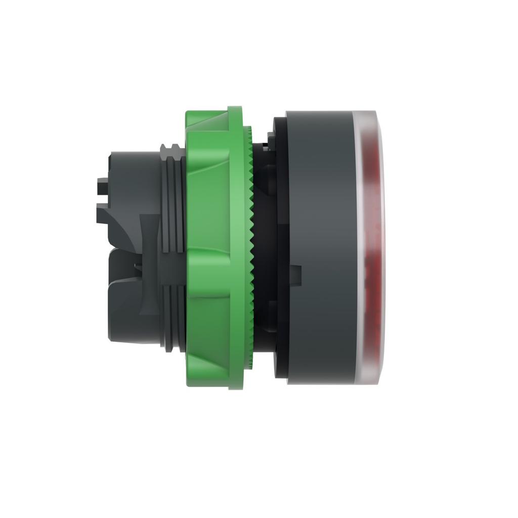 Flat button head with automatic return, LED, red plastic