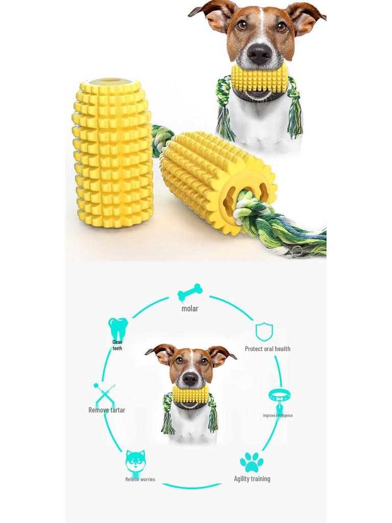 Teething Chew-Resistant Dog Toys - Dental Bones & Toothbrush with Rope & Corn