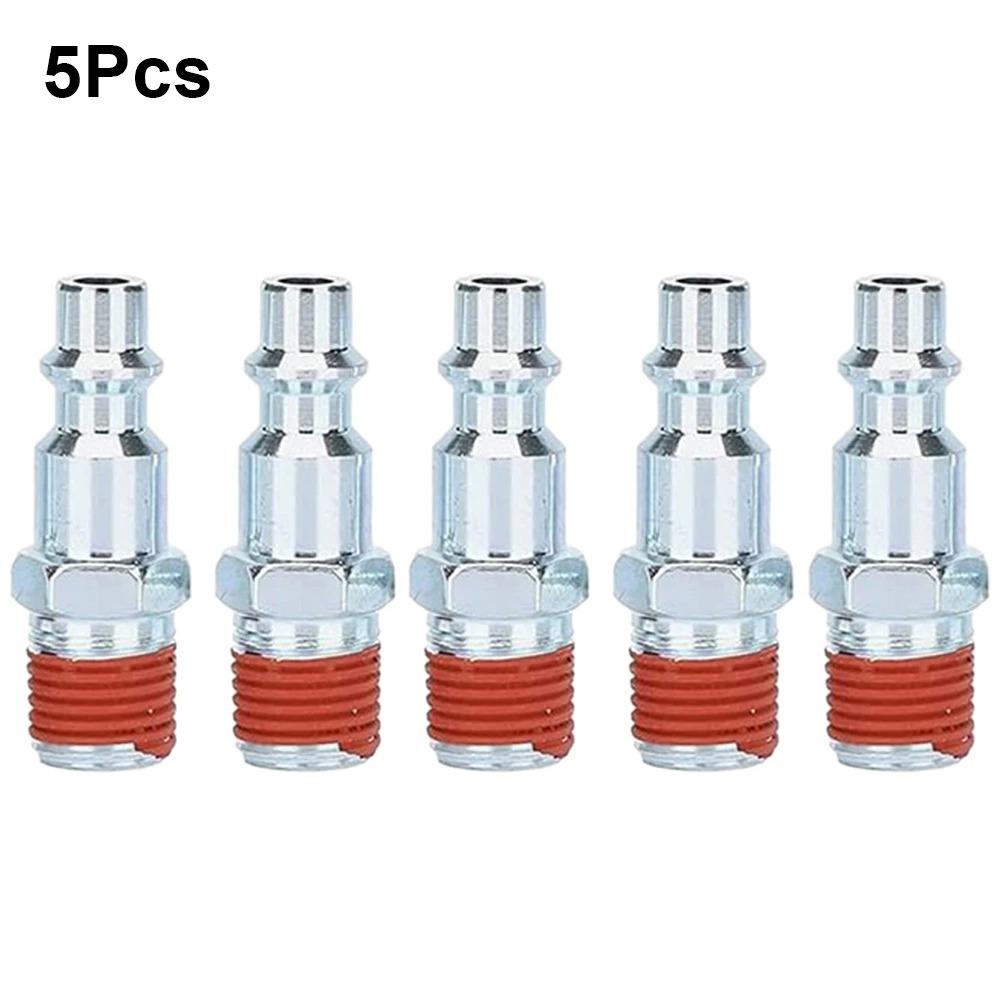 

5Pcs Metal Pneumatic Connector US Type Coated With Glue Hose Quick Connector with 1/4in NPT Male Thread Air Hose Adapter Plug