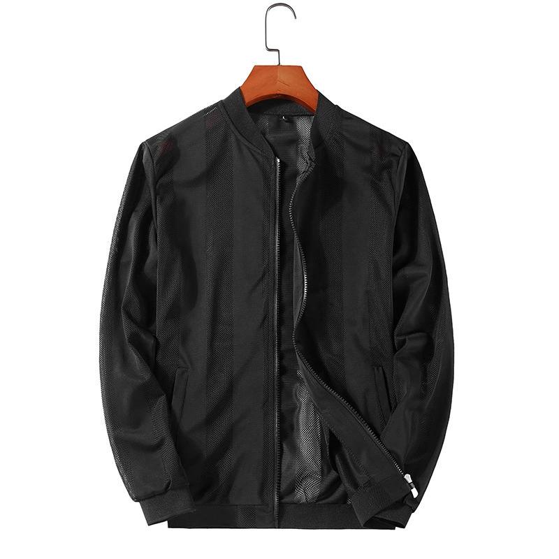 

Men Mesh Stripe Sun Protection Clothing Solid Color Fashing Trend Summer Skin Clothing Wild Jacket Plus Size 4XL 4XL чорний