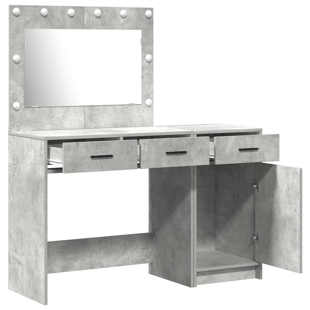 Makeup Table with Mirror Lighting 2 pcs Grey Particleboard