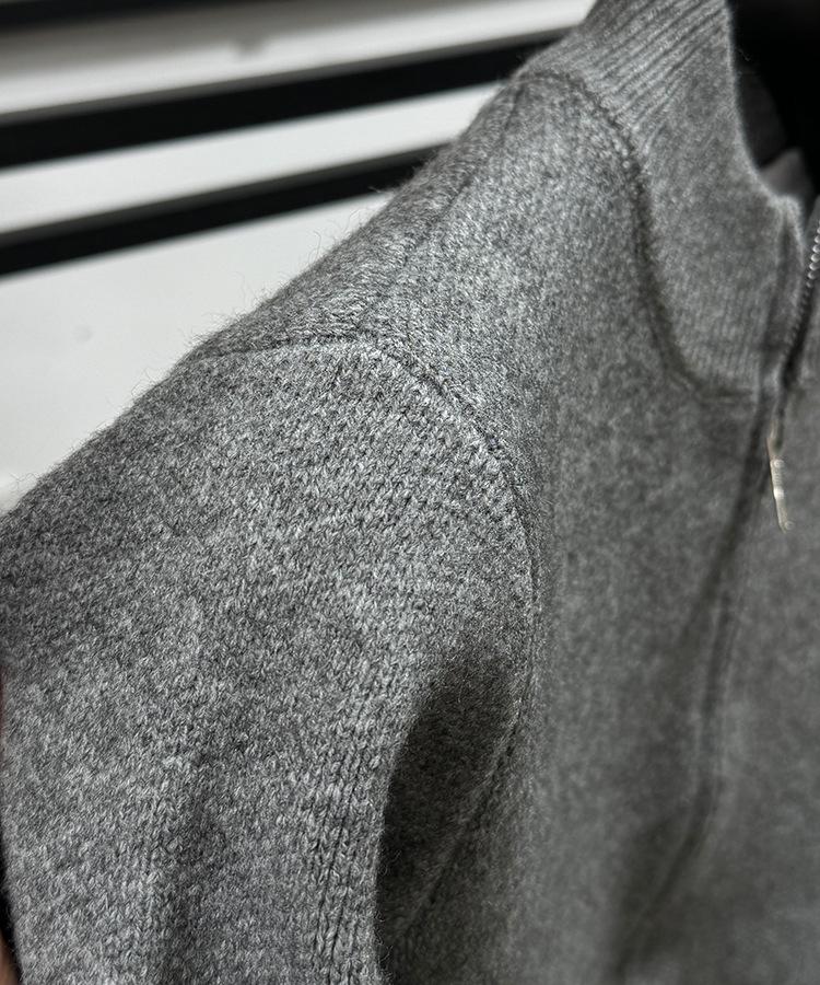 Men's Versatile Solid Color Cardigan: Thickened Knit Sweater with Stand Collar and Zipper for Spring and Autumn