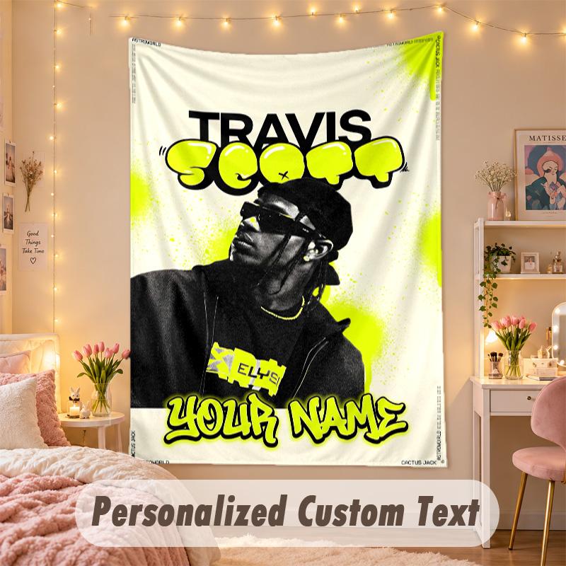 Benutzerdefinierte Personalisierte Wandteppich, Travis Scott Druck Benutzerdefinierter Name Text Wandkunst zum Aufhängen für Schlafzimmer