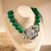 Retro Light Luxury Acrylic Beaded Necklace, Retro Three-dimensional Alloy Flower Pendant Necklace for Women