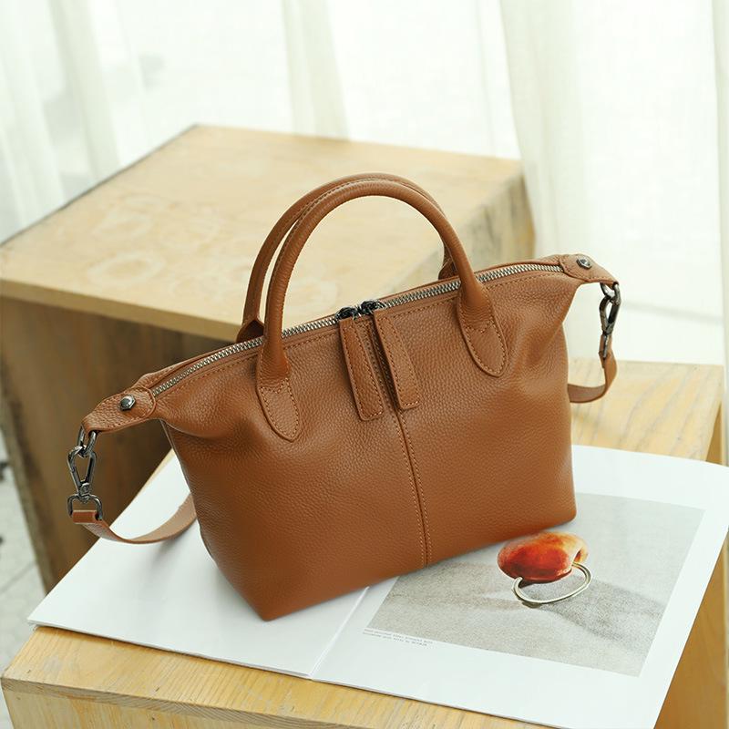 

2025 Vintage Leather Women s Boston Barrel Bag - Large Capacity Shoulder & Crossbody 22cm x 12cm x 18cm коричневый