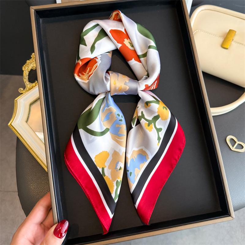 New Luxury Design Square Silk Scarf Women 70*70cm Bandana Soft Hair Band Wrap Hijab Neckerchief Hairband Headband Foulard
