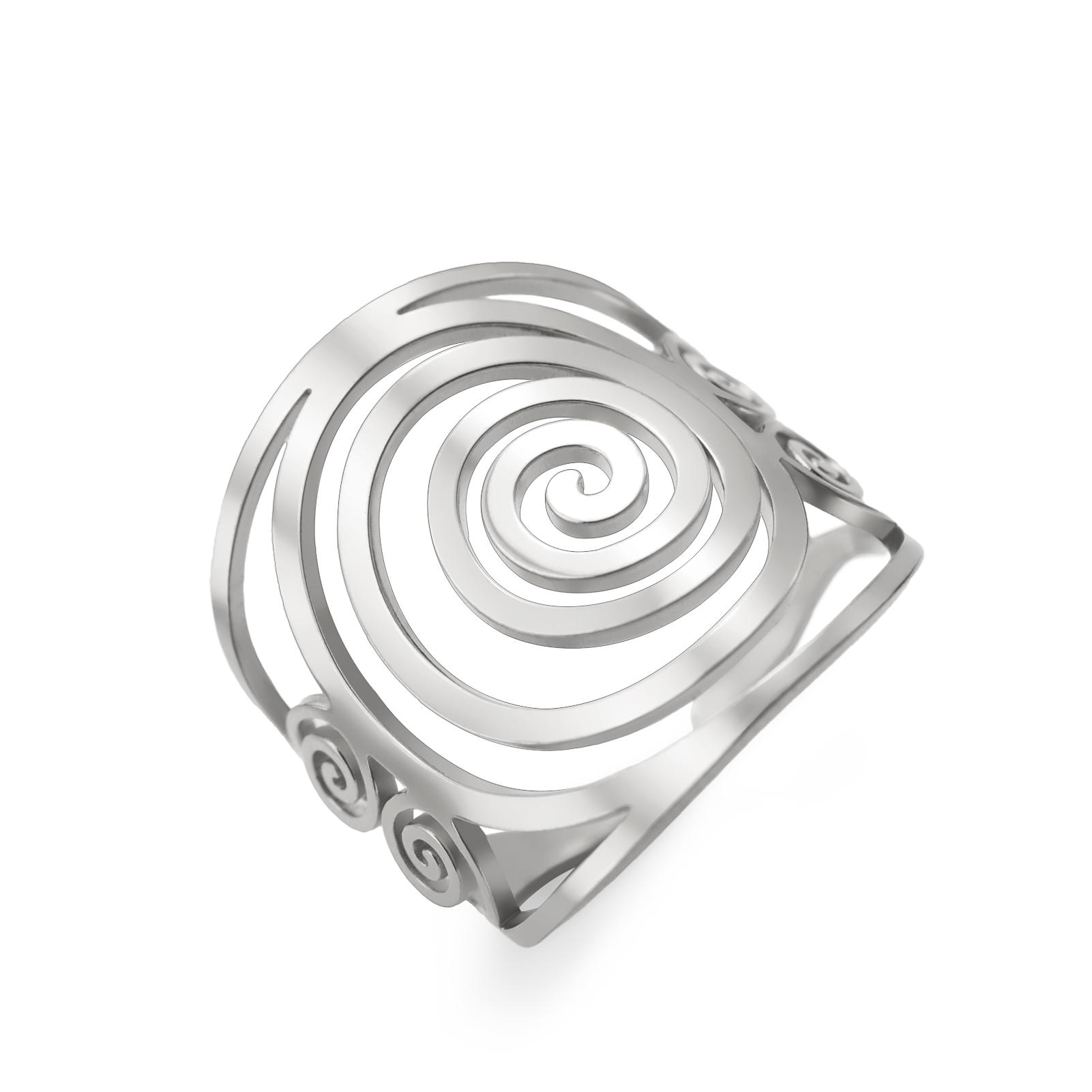 

LIKGREAT Retro Swirl Spiral Open Ring Geometric Celtics Knot Finger Rings Irish Amulet Adjustable Stainless Steel Jewelry Gift resizable