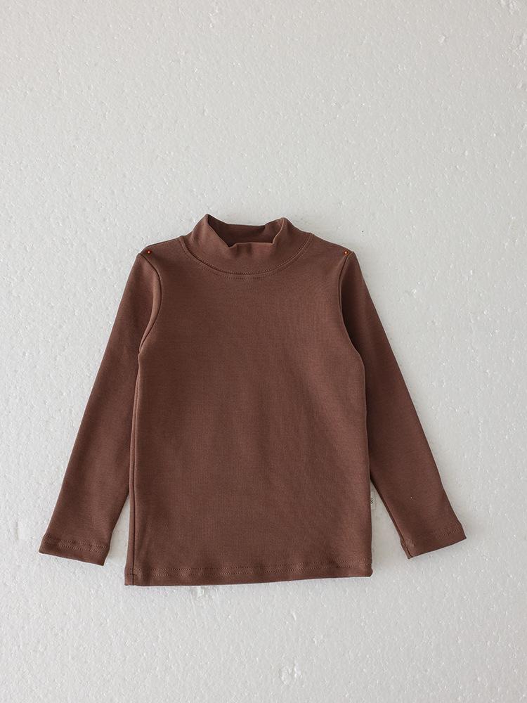 Children's Double-Sided Brushed Cotton Pullover: Semi-High Neck, Long Sleeve, Versatile Plain Color Perfect for Spring and Autumn.