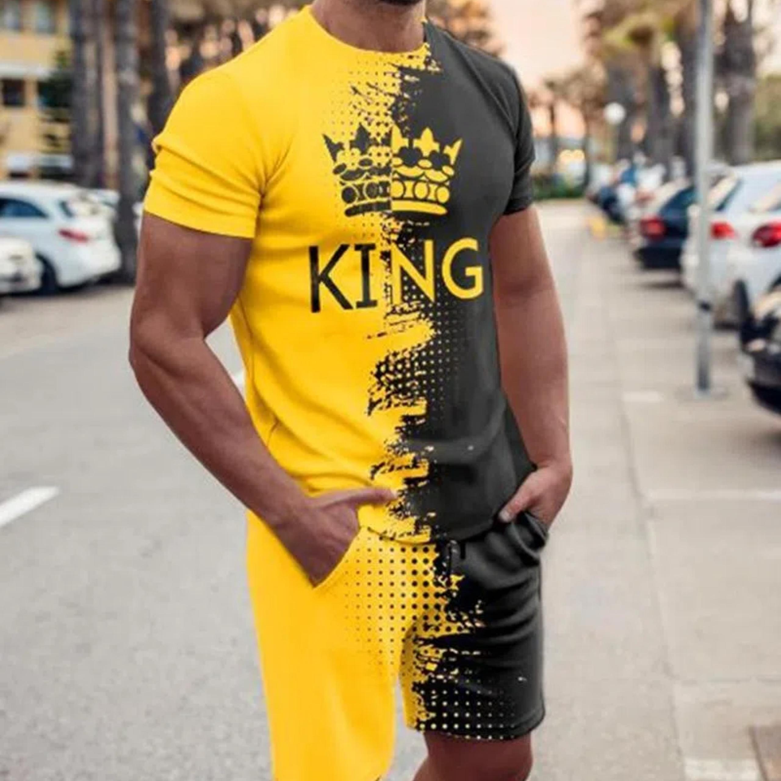 

Новое поступление, летний спортивный костюм для мужчин, однотонная футболка с коротким рукавом, шорты, комплект из 2 предметов, свободный повседневный костюм, мужская одежда 6XL