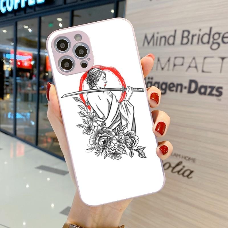 Samurai Gril Women Phone Case For IPhone 14 13 12 11 Pro Max X XR XS 8 7 Plus Liquid Glass Color Phone Cover