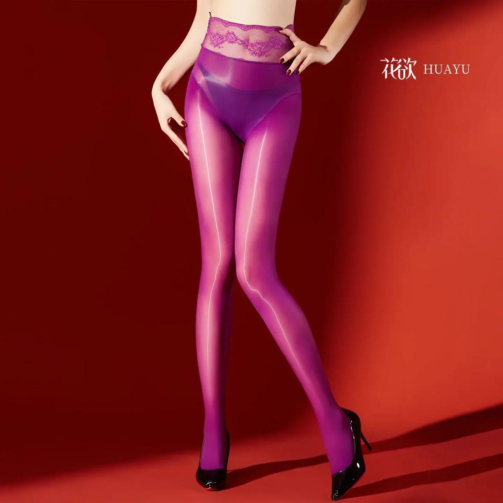 Dámské Pánské Sexy Krajkové Punčochové Kalhoty s Vysokým Pasem Lesklé Hedvábné Punčochy Průhledné Ultra-Tenké Bezešvé Bodystocking Spodní Prádlo