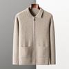 Cashmere Men'S Casual Solid Color Cardigan Lapel Thickened Jacket Knitted Sweater Simple Zipper Jacket Sweater