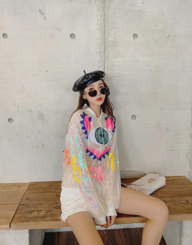 2025 European Station Sequined Eye Stand Collar Long Sleeve Jacket for Women