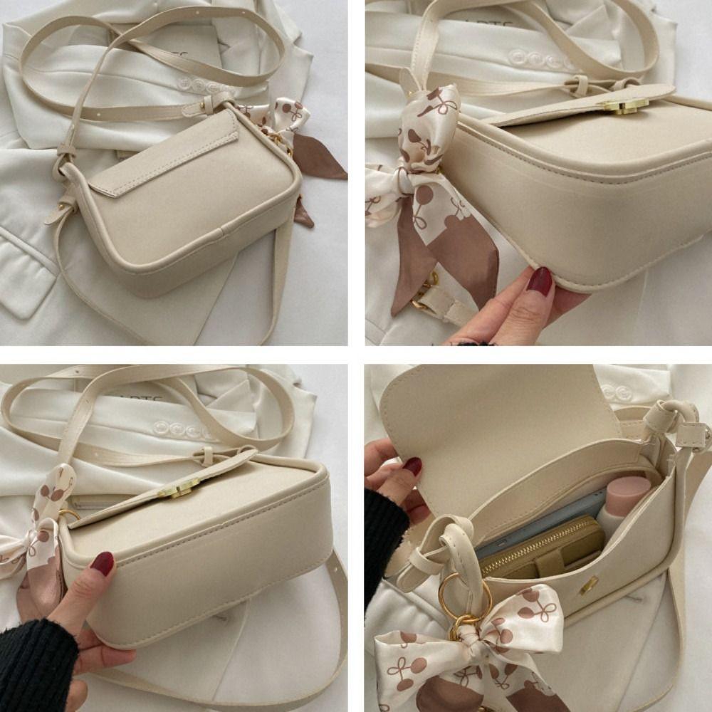 with Ribbon PU Leather Shoulder Bag Korean Style Chain Crossbody Bag Small Square Bag Autumn