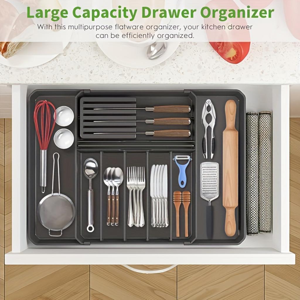 1pc Silverware Drawer Organizer, Expandable Kitchen Utensil Organizer, Larger Capacity Flatware And Cutlery Tray, Multi-Purpose