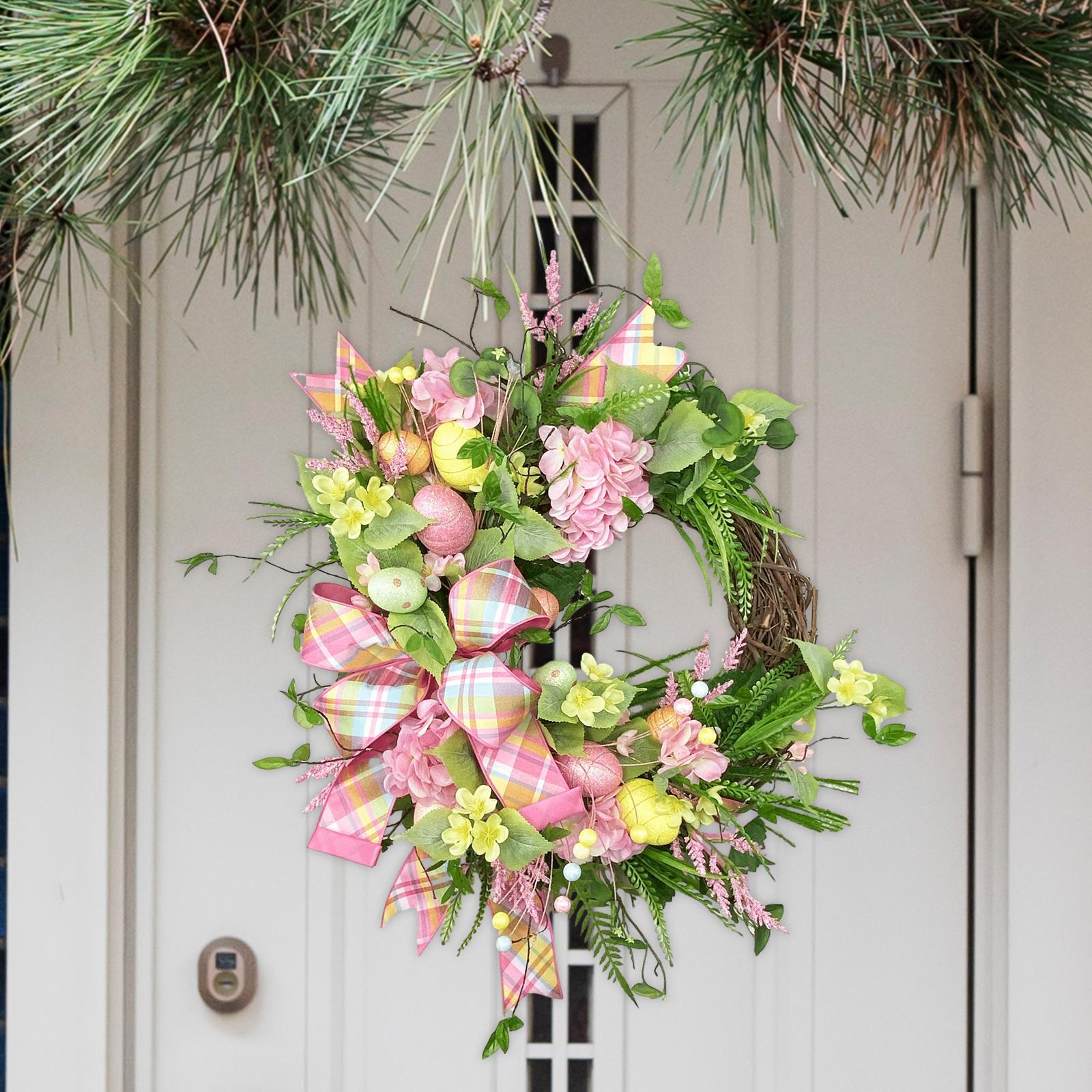 Easter Egg Flower Wreath, Artificial Flower Garland, Hanging Garlands, Decorative Easter Door Wreath for Front Door Spring