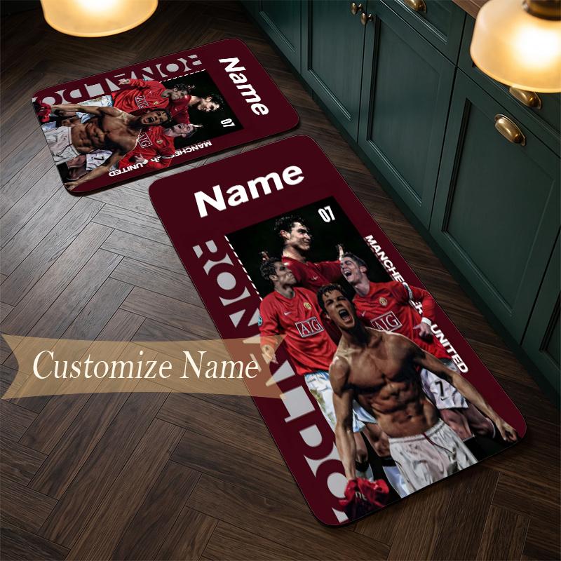 CR7 (32) Customize Name Flannel Kitchen Mat Soft Non-Slip Kitchen Floor Runner Rug for Home Kitchen Decor