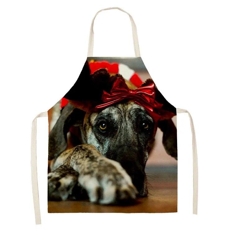 Simple Red Hat Cat and Dog Pattern Women's Kitchen Apron Linen Clean New Year 2022 New Apron
