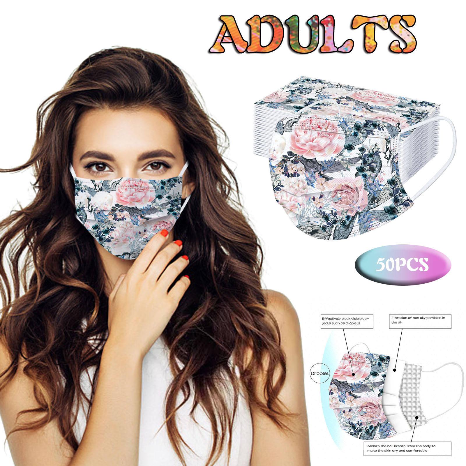 

50 шт. трехслойная защитная пыленепроницаемая одноразовая маска с мультяшным принтом для взрослых