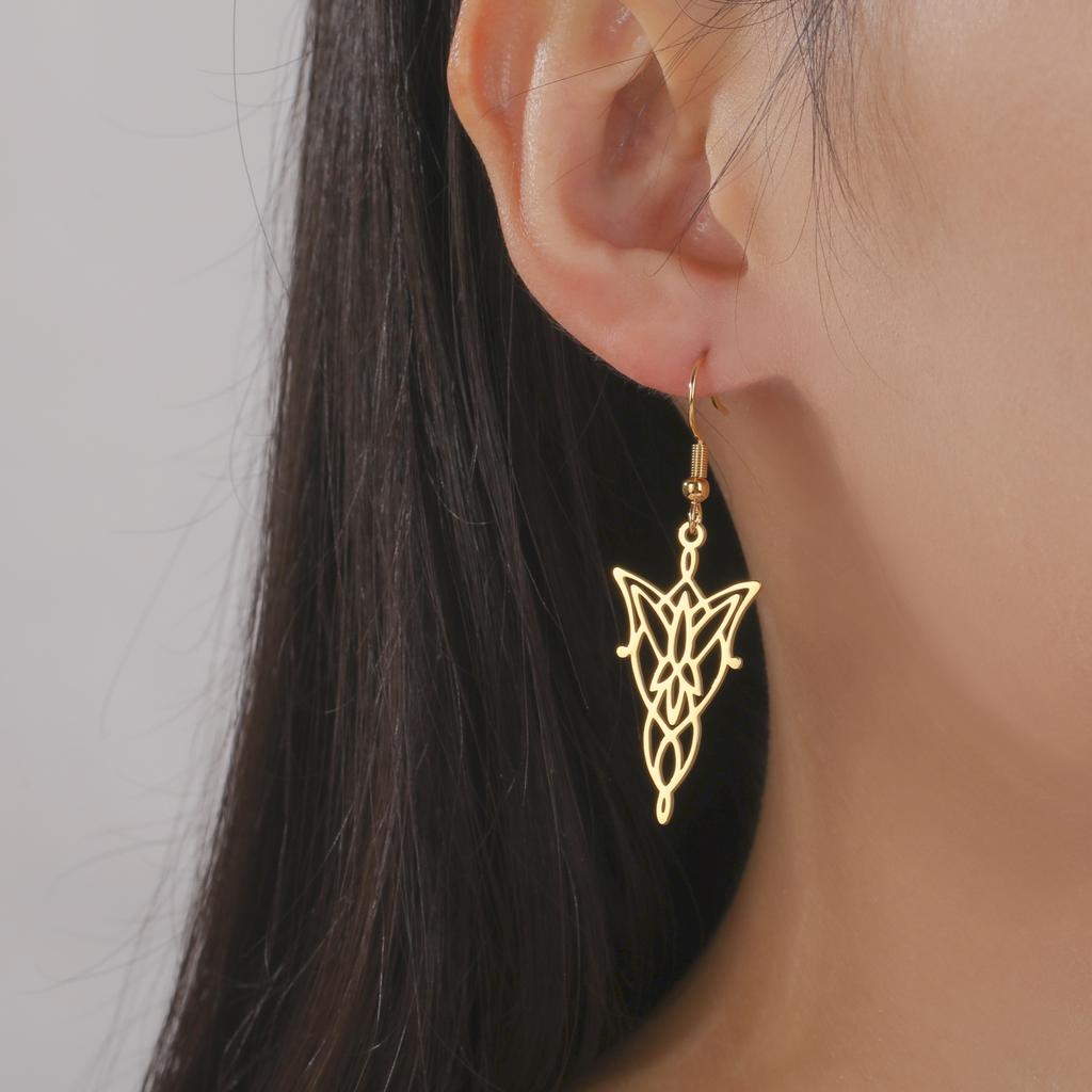 The Lord of the Rings Pendant Earrings Stainless Steel Elf Princess Sacred Geometry Pendant Retro Earrings Jewelry Gifts