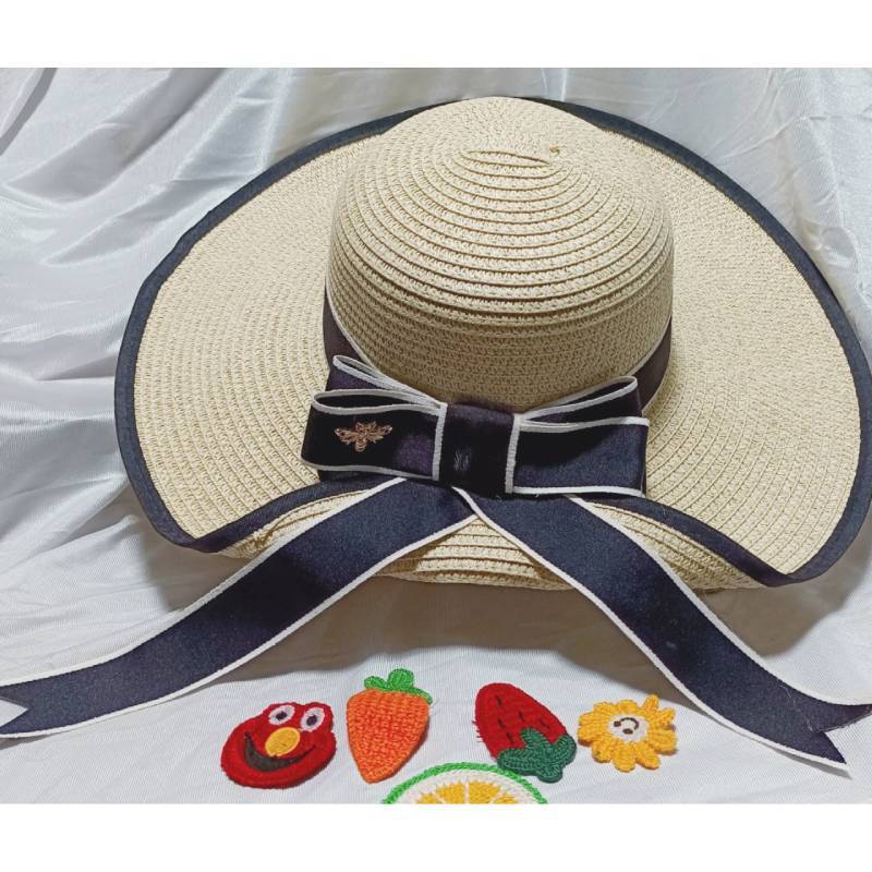 Summer Korean Style Butterfly Bow Straw Hat Large Brim Sun Hat For Beach Vacation Sun Protection