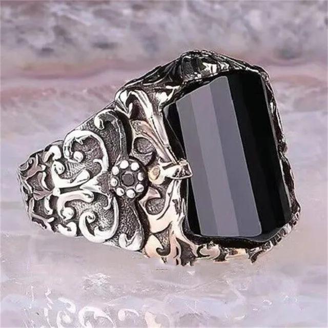 Punkboy Vintage Shaped Geometric Oval Black Glossy Men's Ring For Anniversary Party Wedding Male Rings Zircon Accessories 6-14