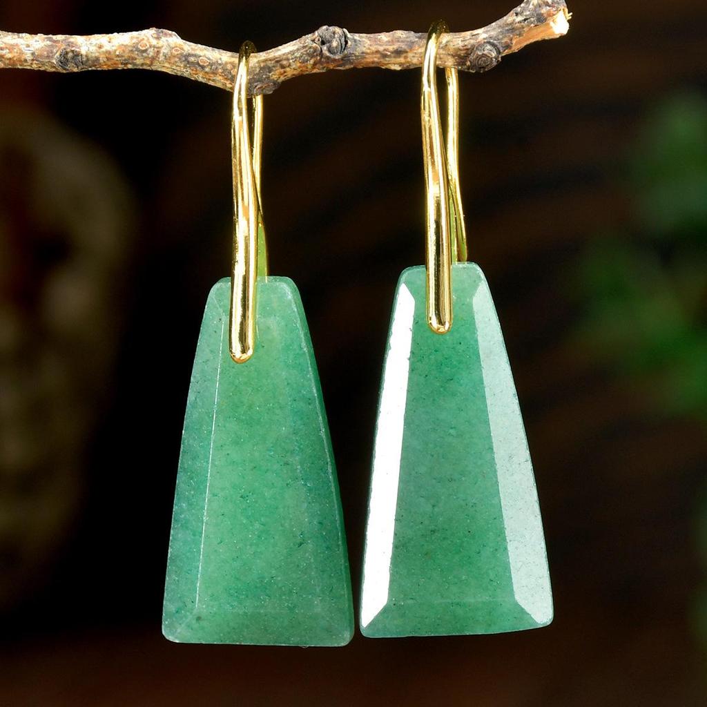 Faceted Trapezoidal Natural Stone Earrings for Women - Luxury Tiger Eye Danglers