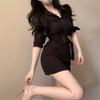 Korean Style Waist-Cinching Shirt & High-Waisted Hip-Hugging Skirt Set for Spring/Summer
